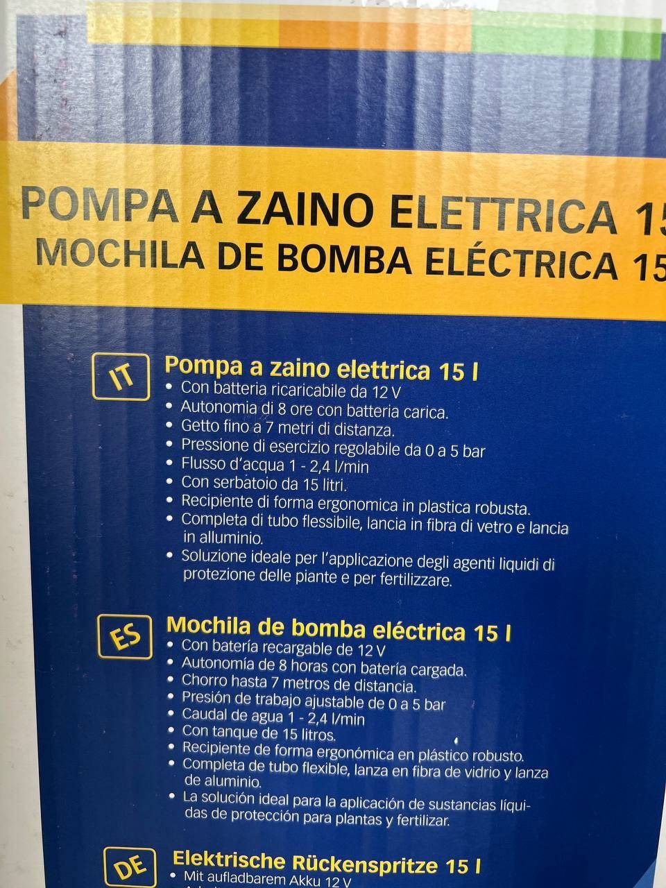 Pompa a Spalla Elettrica Stocker 15 L